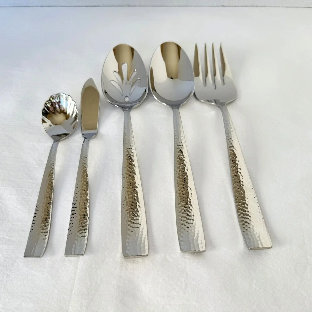 Hampton Forge Stainless Steel Flatware 5-Piece Hostess Set VENTO Hammered NEW